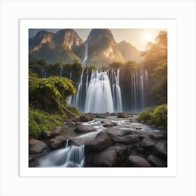 Waterfall In The Mountains Art Print