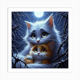 Cat And Kitten Art Print