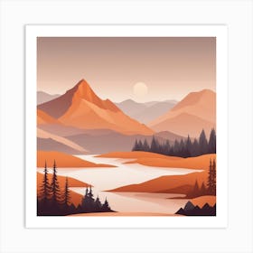 Misty mountains background in orange tone 75 Art Print