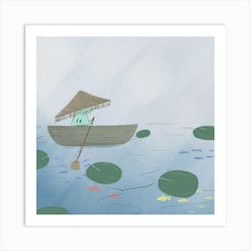 Calm Sailing Lake Illustration Square Art Print