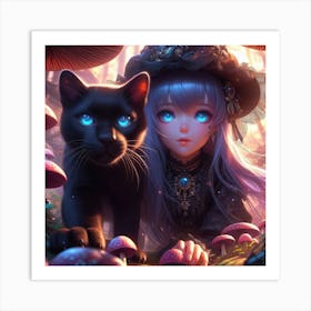 Black Cat With Blue Eyes Art Print