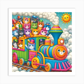 Steam Train with cats 2 Art Print