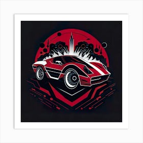 Car Red Artwork Of Graphic Design Flat (303) Art Print