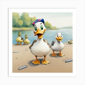 Ducks On The Beach Art Print