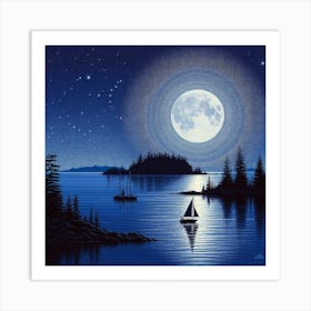 Moonlight Sailboat Art Print