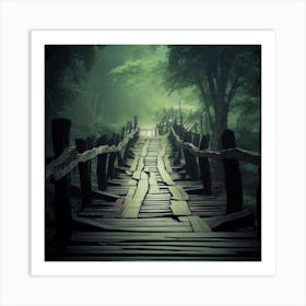 Wooden Bridge In The Forest Art Print