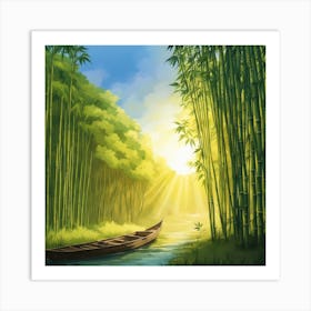 A Stream In A Bamboo Forest At Sun Rise Square Composition 377 Art Print