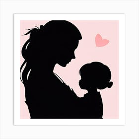 Mother And Child Silhouette Art Print