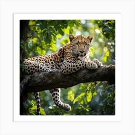 Leopard Resting On A Tree art print Art Print