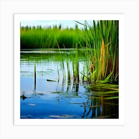 Grass Plant Vegetation Water Reed Calm Cane Season Scene Green Tranquil Background Natur (12) Art Print