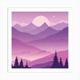 Misty mountains background in purple tone 86 Art Print