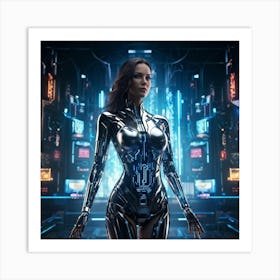 Artificial Intelligence Embodied In A Sleek Futuristic Cybernetic Figure Stands At The Center Of A Art Print