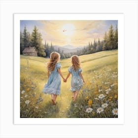 Two Girls In A Field Art Print