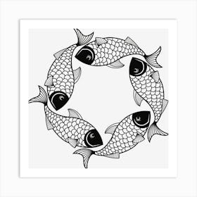 Fish In A Circle Line Art Animal Aquatic Swim Art Print