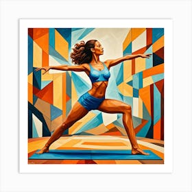 Warrior Pose Cubism Style Art Print