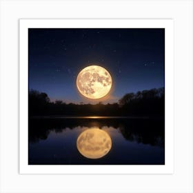 Full Moon Over Lake 1 Art Print