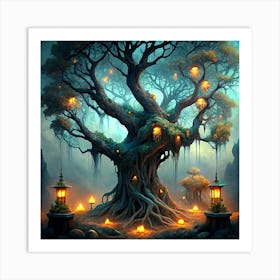 Ancient Tree With Lanterns 7 Art Print