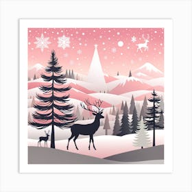 Christmas Tree And Deer, Rein deer, Christmas Tree art, Christmas Tree, Christmas vector art, Vector Art, Christmas art, Christmas, fawn  Art Print