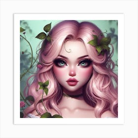 Girl With Pink Hair Art Print