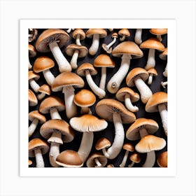 Mushroom Collection On A Black Background 1 Art Print