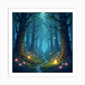 A Magical Forest With Luminescent Plants And Mystical Creatures 1 Art Print