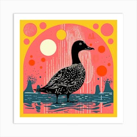 Sunset Linocut Style Duckling  2 Art Print