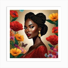 Black Woman With Flowers 1 Art Print