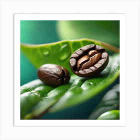 Coffee Beans On A Leaf 2 Art Print