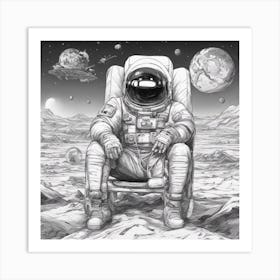 A Chair In Cosmonaut Suit Wandering In Space 2 Art Print