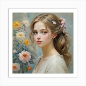 Girl With Flowers Art Print Art Print