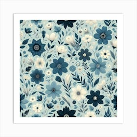 Blue Floral Pattern 1 Art Print