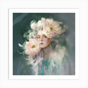 Girl With Flowers Art Print