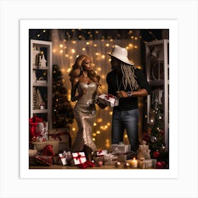 Realistic Black Couple Christmas Stylish Deep In 7 Art Print