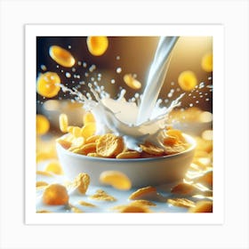 Milk Pouring Into Cereal Bowl Art Print