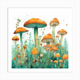 Mushrooms In The Field Art Print