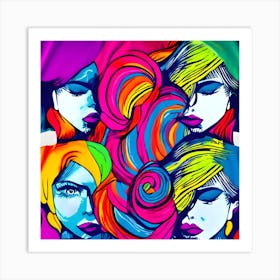 Three Women With Colorful Hair Art Print