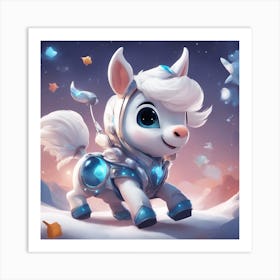 A Super Cute Chibi Zodiac Horse, In The Universe, With Snowwhite Shiny Fur, Happy Smile, Happy Smile (2) Art Print