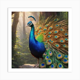 Peacock In The Forest Art Print