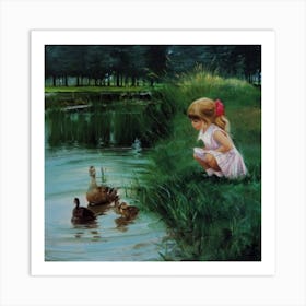 Little Girl With Ducks Art Print