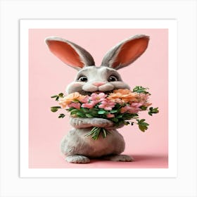 Bunny With Flowers 1 Art Print