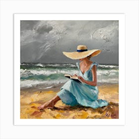 Woman Reading On The Beach Art Print