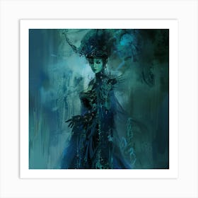 Woman In A Blue Dress 2 Art Print