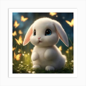 Cute Bunny With Butterflies Art Print