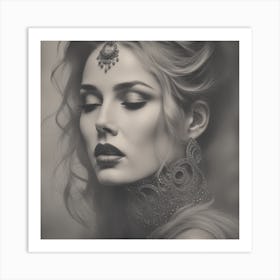 Beautiful Woman In Black And White Art Print