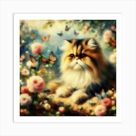 Cat With Butterflies 3 Art Print