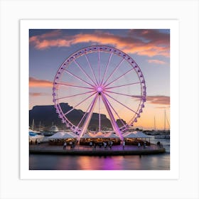 A Serene And Vibrant Image Of A Majestic Ferris Wheel Standing Tall Against The Picturesque Cape Town Art Print