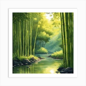 A Stream In A Bamboo Forest At Sun Rise Square Composition 124 Art Print