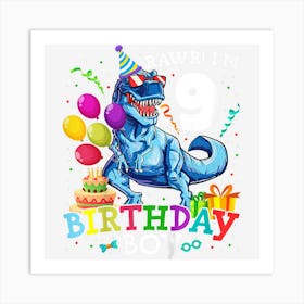 Kids 9 Year Old Gift Kids Toddler 9th Birthday Boy Dinosaur T Rex Art Print