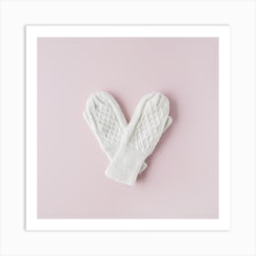 White Knitted Mittens Art Print