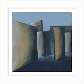 Labyrinth painting blue beige grey square modern abstract contemporary art artwork mystery Art Print